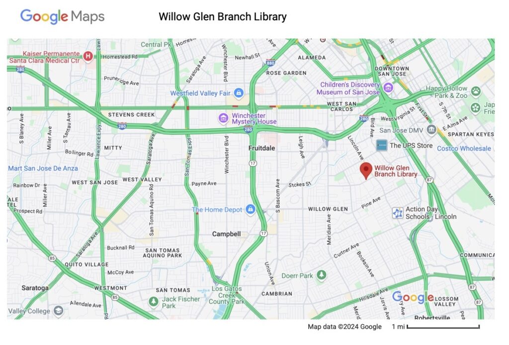 map of Willow Glen Brach Library location